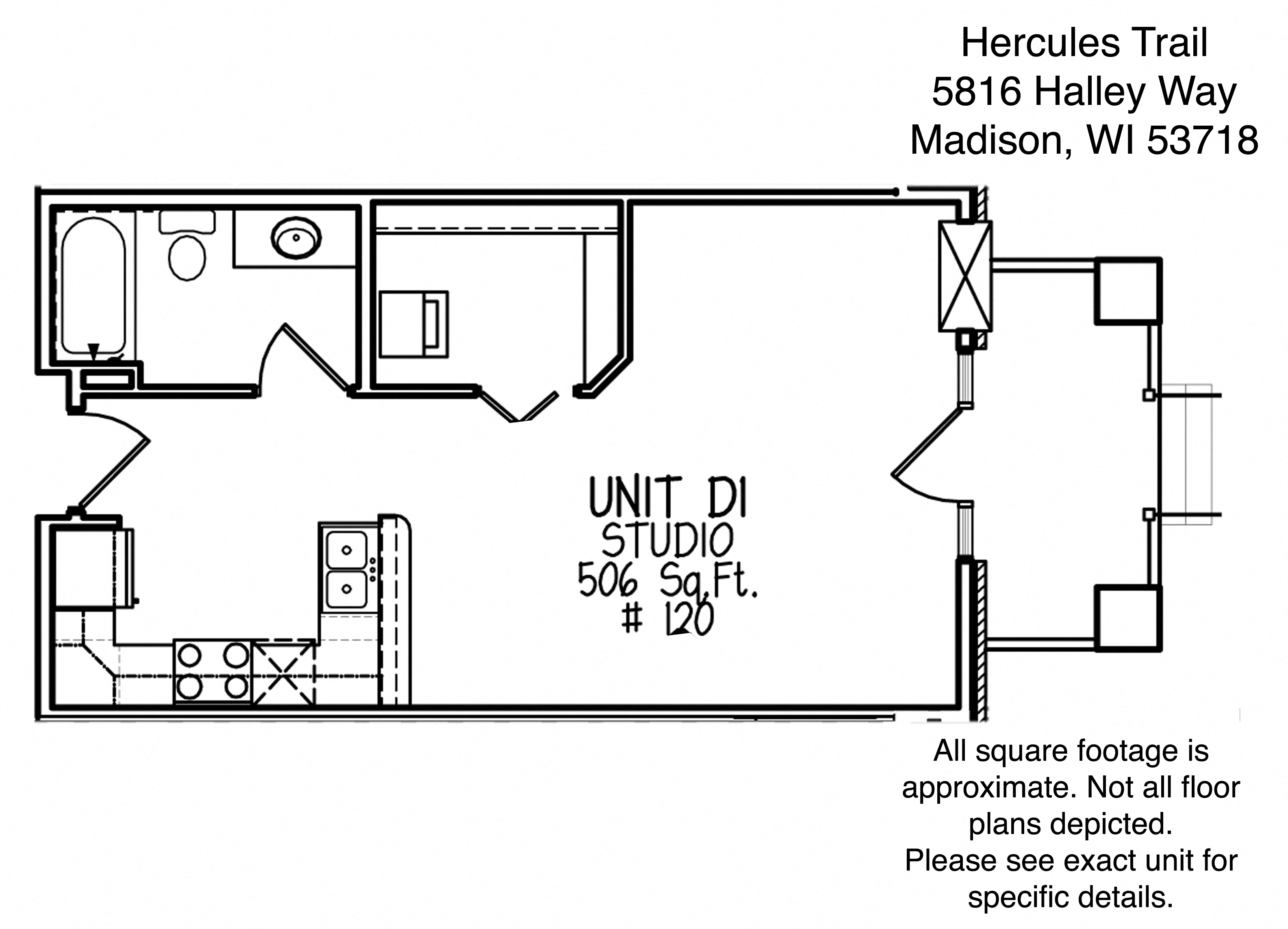 Floor plan for studio, 1 bath, 506 sqft